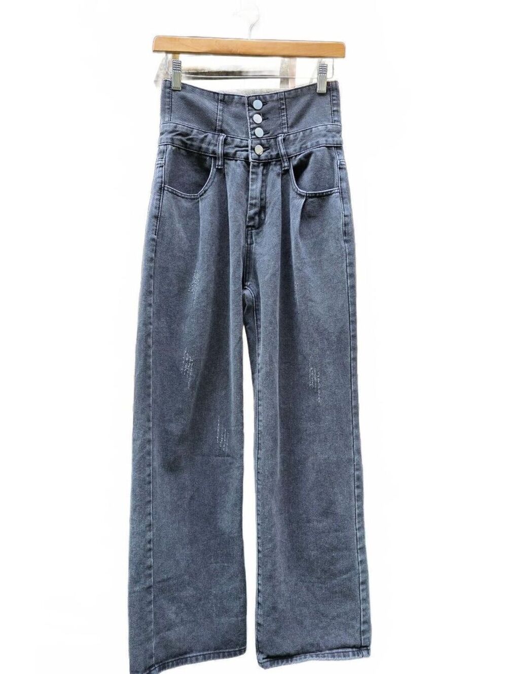 Ultra High Rise Wide Leg Jeans Charcoal Grey Button Fly Corset Waist 26 Small